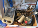 BOX W/ DRILL, POLISHER & OTHER ASSORTED TOOLS & AUTOMOTIVE PARTS