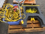 ASSORTED ELECTRICAL CORDS & (4) PLASTIC SAW HORSES