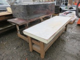 (3) WOODEN SHOP BENCHES & (1) METAL CABINET