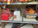 ASSORTED CAUTION LIGHTS, HYDRA LUBE & GAS CANS