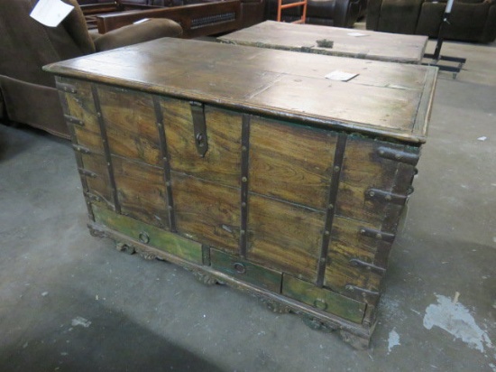 TREASURE CHEST WITH DRAWER WOOD, 42''W X 24''D X 29''H (CRACKED HINGE)