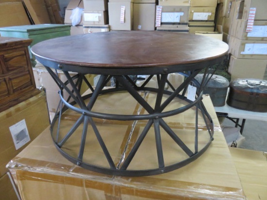 ROUND 36'' METAL COFFEE TABLE BASE W/LEATHER TOP