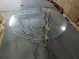 IRON BASE COCKTAIL TABLE GEODESIC DESIGN IN GOLDEN FINISH W/BEVELED ROUND G