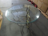 IRON BASE COCKTAIL TABLE GEODESIC DESIGN IN GOLDEN FINISH W/BEVELED ROUND G