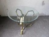 IRON GEODESIC DESIGN BASE WITH GOLDEN FINISH SIDE TABLE WITH GLASS TOP