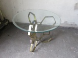 IRON GEODESIC DESIGN BASE WITH GOLDEN FINISH SIDE TABLE WITH GLASS TOP
