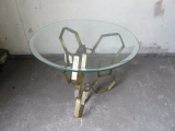 IRON GEODESIC DESIGN BASE WITH GOLDEN FINISH SIDE TABLE WITH GLASS TOP