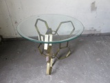 IRON GEODESIC DESIGN BASE WITH GOLDEN FINISH SIDE TABLE WITH GLASS TOP