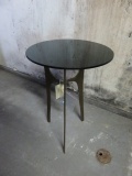 IRON END TABLE BASE WITH GOLDEN FINISH W/ROUND TINTED GLASS TOP