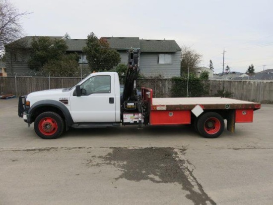 2008 FORD F550 FLATBED UTILITY SERVICE TRUCK W/ HIAB CRANE