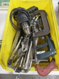 TOTE W/ ASSORTED CLAMPS & SAWS