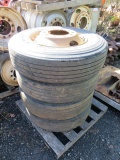 LOT OF 4 - 275/80R22.5 PILOT WHEELS AND TIRES