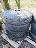 LOT OF 4 STEEL 11R-24.5 WHEELS AND TIRES