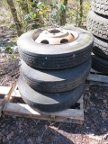 LOT OF 3 - 9R22.5 6 LUG WHEELS AND TIRES