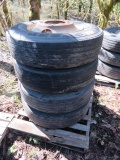 LOT OF 4 275/80R-22.5 PILLOT WHEELS AND TIRES