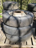 LOT OF 3 - 275/80R22.5 STEEL PILOT WHEELS AND TIRES