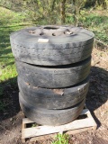 LOT OF 4 - 12R/22.5 PILOT WHEELS AND TIRES