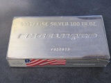 100 TROY OUNCES 999+ FINE SILVER BAR, #P820573, ENGELHARD 1 X 100