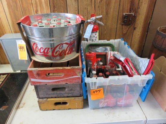 ASSORTED COCA-COLA COLLECTIBLES - BOTTLES (EMPTY & FULL), TINS, WOOD CRATES & HOUSEHOLD ITEMS