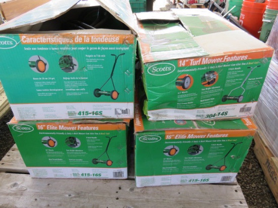 PALLET W/(3) SCOTT'S 415-16S 16'' ELITE PUSH REEL MOWER, (1) SCOTT'S 415-14
