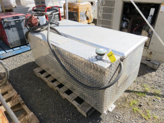 UWS DIAMOND PLATE TRANSFER TANK, & TOOLBOX W/FILL-RITE 12V 15 GPM PUMP