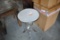 END TABLE WITH SILVER COLORED METAL BASE AND STONE TOP (POSSIBLE CHIPS)