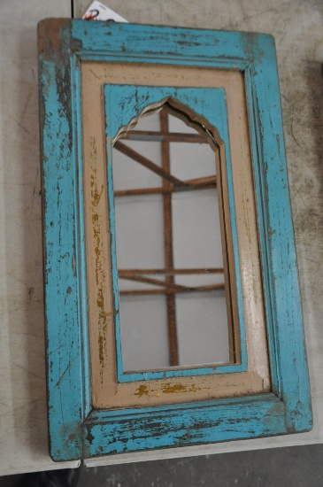 2 - DECORATIVE MIRRORS W/WOOD FRAMES BLUE 13''X19'' AND 14''X22''