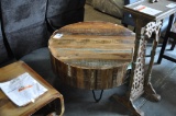 ROUND WOOD COFFEE TABLE, HALL TRAY AND END TABLE (ASSORTED DAMAGE)