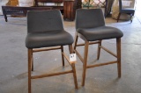 LOT 2 DACEY COUNTER CHAIRS WALNUT FRAME WITH CHARCOAL CLOTH COVERS