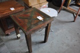 WOOD END TABLE WITH PAINTED TOP