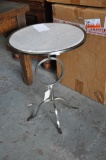 END TABLE WITH SILVER COLORED METAL BASE AND STONE TOP (POSSIBLE CHIPS)