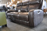 CHOCOLATE LEATHERETTE DOUBLE POWER ENDCLINER SOFA (POWER ISSUES)