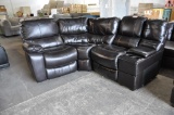 BLACK CHERRY LEATHERETTE SECTIONAL WEDGE, CONSOLE, LHF CHAIR AND RECLINING