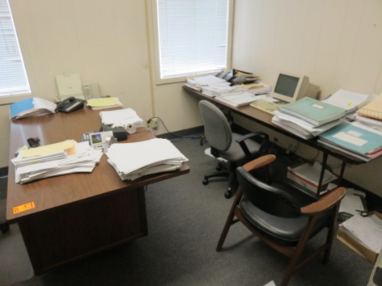 CONTENTS OF OFFICE - (2) DESKS, OFFICE CHAIRS, (2) 4 DRAWER FILE CABINETS