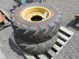 PALLET W/ [2] GOODYEAR 12.5/80-18 139 A6 TRACTOR TIRE ON GKN 18X9 STEEL 8 LUG WHEELS