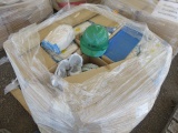 PALLET W/(3) BOXES OF CLOTH WORK GLOVES & (1)BOX OF GREEN MSA SAFETY HELMET