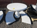 42'' ROUND STONE DECORATIVE PATIO TABLE W/2 STONE BENCHS