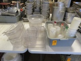 ASSORTED PLASTIC PITCHERS & BINS