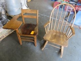 ROCKING CHAIR AND STUDENTS WOOD DESK