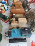 MOSTLY WOOD CAR AND TRAIN COIN BANKS
