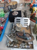 PEWTER AND PLATED KNICK KNACKS AND BOWL