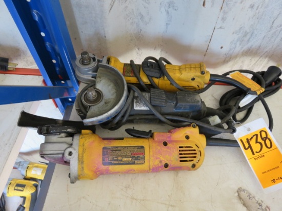 (2) DEWALT 120V 4 1/2'' AGNLE GRINDERS & (1) BLACK & DECKER ANGLE GRINDER