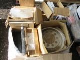 PALLET W/ TOOL CADDYS, (1) CHINOOK SIZE 7 BOOTS, (3) BOXES OF TOILET SEATS,