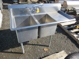 STAINLESS STEEL DOUBLE BIN SINK W/ DRAINBOARD, 55'' X 26''