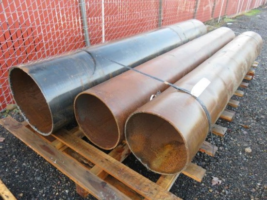 PALLET W/ (2) APPROXIMATELY 110''L X 15''D STEEL PIPES AND (1) 116''L X 19''D STEEL PIPE