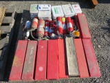 PALLET W/ASSORTED ROAD TRIANGLES, FIRE EXTINGUISERS, & FIRST AID KITS