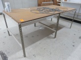 METAL TABLE W/WOODEN TOP