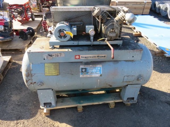 INGERSOLL-RAND APPROXIMATELY 150 GALLON HORIZONTAL AIR COMPRESSOR, W/GE ELECTRIC MOTOR