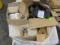 PALLET OF BATTERY HOLD DOWNS, CONDOR SPLIT COWHIDE LEATHER GLOVES, PAPER TO