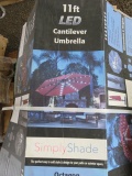 (1) SIMPLY SHADE 11' LED CANTILEVER UMBRELLA, HEIGHT 8' X 7'' LENGHT 13' WI